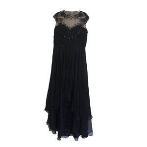 Alyce Paris Gown Size 16 Prom Cap Sleeve Maxi Formal Black Beaded Chiffon NEW